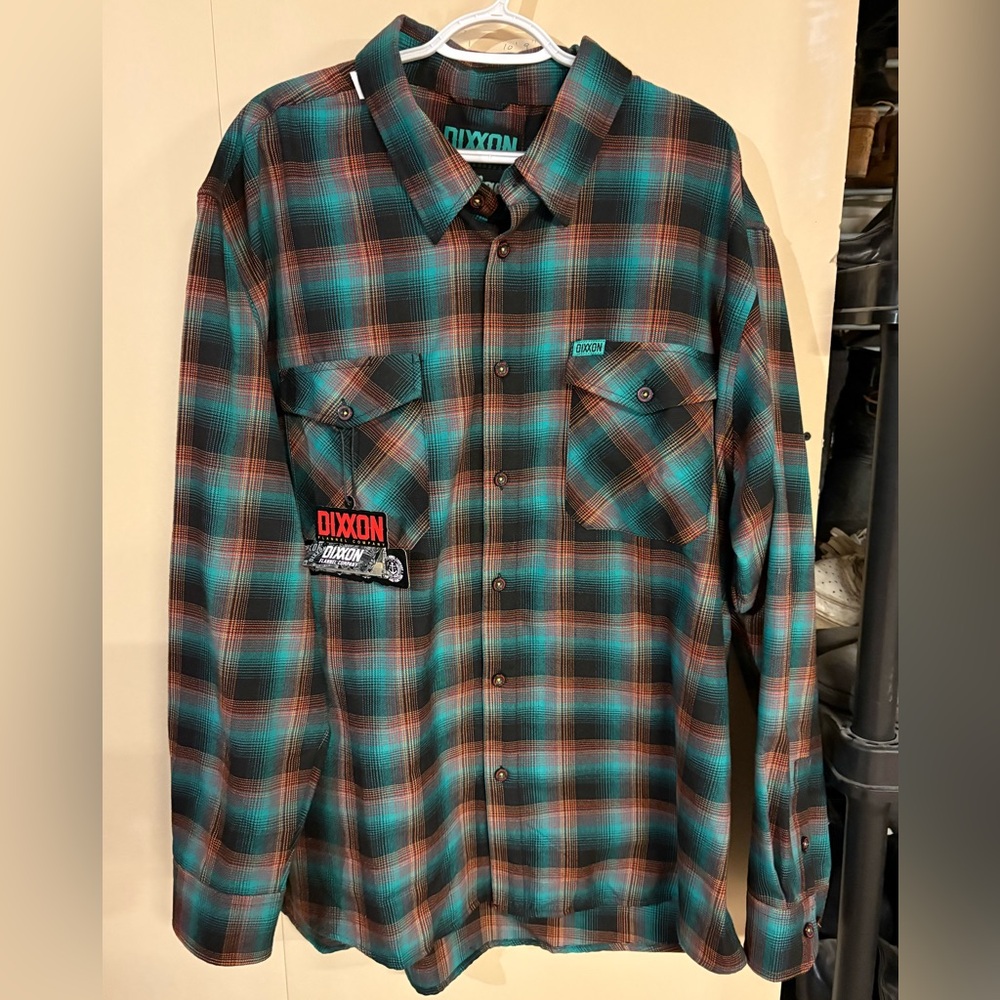 NWT DIXXON Rare ‘The Expendables’ Men's Turquoise and Rust Plaid Shirt